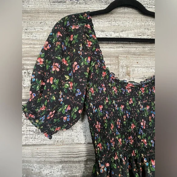 Hill House Black Floral Smocked Midi Dress - Picture 4 of 8